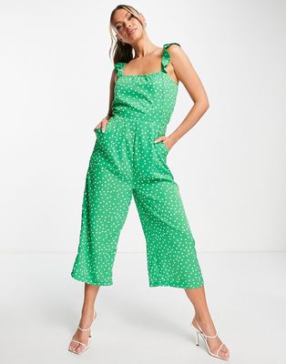 AX Paris frill strap culotte jumpsuit in green polka