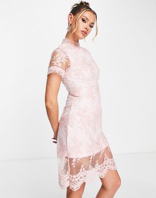 AX Paris lace body-conscious dress in dusky pink