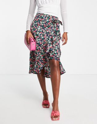 AX Paris wrap midi skirt in dark floral-Multi