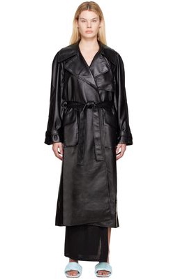 Aya Muse Black Bonsai Faux-Leather Trench Coat