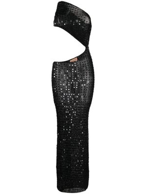 Aya Muse one-shoulder sequined long dress - Black