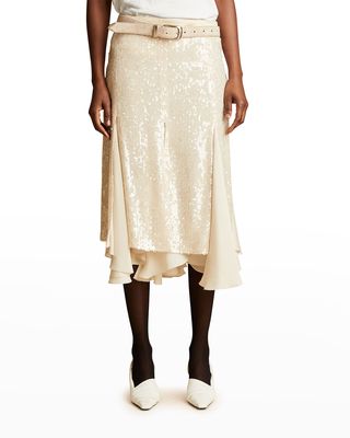 Aya Sequin-Embellished Silk Godet Midi Skirt