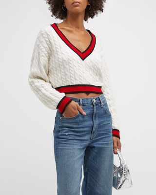 Ayden Cropped V-Neck Cable-Knit Sweater