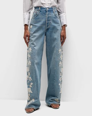 Ayla High Rise Embroidered Baggy Jeans