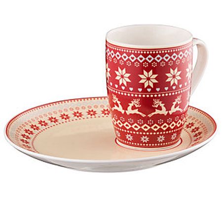 Aynsley China Fairisle Mug and Tray Set