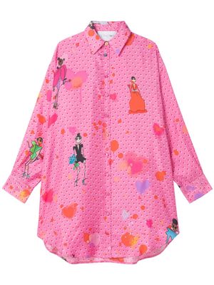 AZ FACTORY graphic-print silk shirtdress - Pink