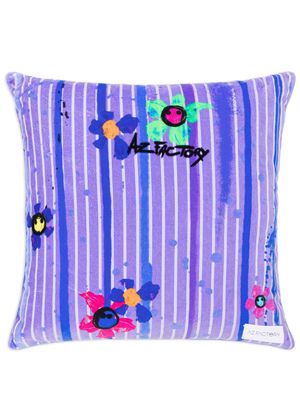 AZ FACTORY striped floral-print velvet cushion - Purple