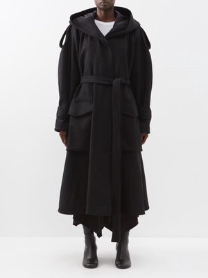 Az Factory X Thebe Magugu - Hooded Wool-blend Felt Coat - Womens - Black