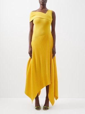 Az Factory X Thebe Magugu - X Thebe Magugu Asymmetric Stretch-knit Midi Dress - Womens - Yellow