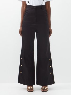 Az Factory X Thebe Magugu - X Thebe Magugu Cropped Cotton Flared Trousers - Womens - Black