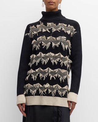Azadeh Chevron Fringe Turtleneck Sweater