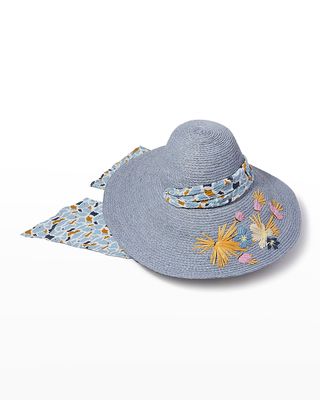 Azalea Flower-Embroidered Straw Hat