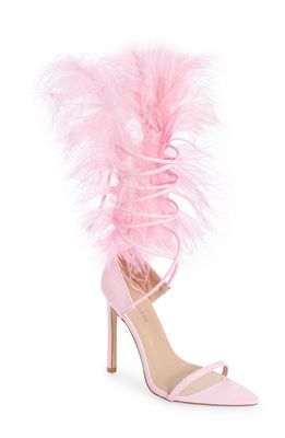 AZALEA WANG Cleasby Faux Feather Pointed Toe Sandal in Pink