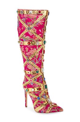 AZALEA WANG Confident Embroidered Knee High Boot in Pink