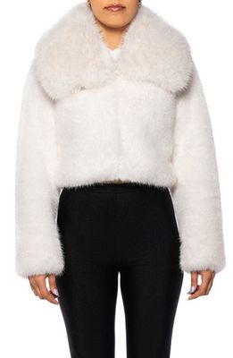 AZALEA WANG Crop Faux Fur Jacket in White