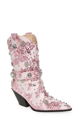 AZALEA WANG Diligent Floral Embellished Cowboy Boot in Pink