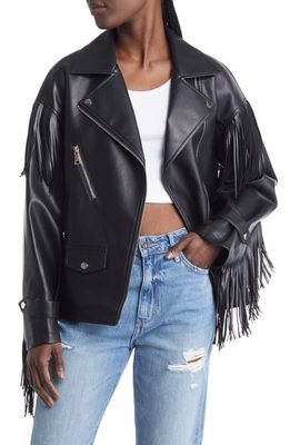 AZALEA WANG Fringe Faux Leather Jacket in Black
