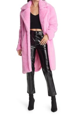 AZALEA WANG Longline Faux Fur Coat in Pink