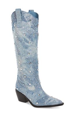 AZALEA WANG Mullins Crystal Embellished Western Boot in Blue