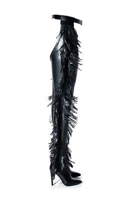 AZALEA WANG Patrice Fringe Belted Thigh High Boot in Black