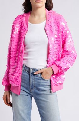 AZALEA WANG Sequin Bomber Jacket in Pink