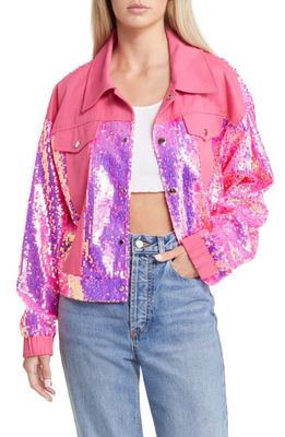 AZALEA WANG Sequin Denim Jacket in Pink
