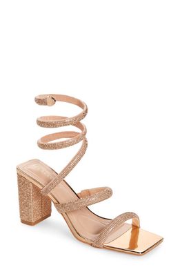 AZALEA WANG Ursula Crystal Embellished Ankle Wrap Sandal in Rose Gold