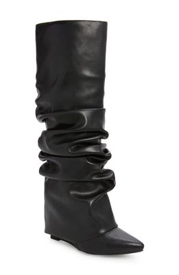 AZALEA WANG Zumma Foldover Slouch Pointed Toe Wedge Boot in Black