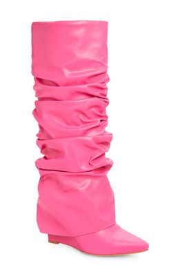 AZALEA WANG Zumma Foldover Slouch Pointed Toe Wedge Boot in Pink