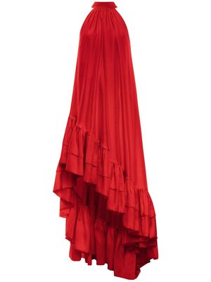 AZEEZA Lucas ruffled asymmetric silk gown - Red