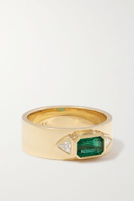 Azlee - 18-karat Gold, Emerald And Diamond Ring - 6