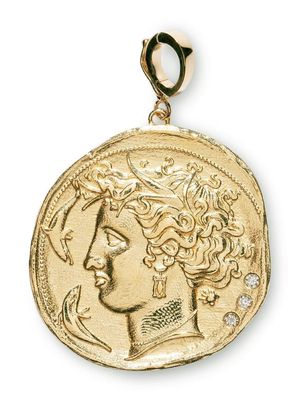 Azlee 18kt yellow gold large Goddess diamond coin pendant