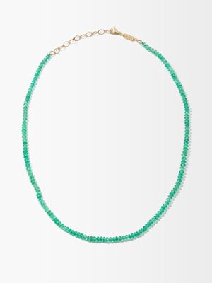 Azlee - Emerald & 18kt Gold Beaded Necklace - Womens - Green