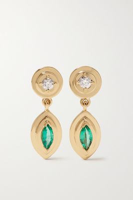 Azlee - Staircase 18-karat Gold, Emerald And Diamond Earrings - one size