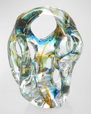 Azure Blue & Yellow Handblown Glass Sculpture I - 9.5"
