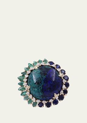 Azurite Malachite, Emerald, Sapphire and Diamond Ring in 18K Gold