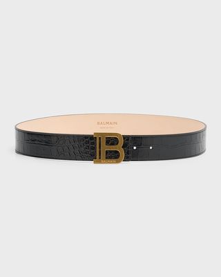 B Croc-Embossed Leather Was Belt