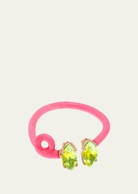B Double Vine Ring with Marquise-Cut Peridots and Pink Enamel