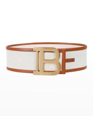 B Logo Canvas & Leather Buckle Belt