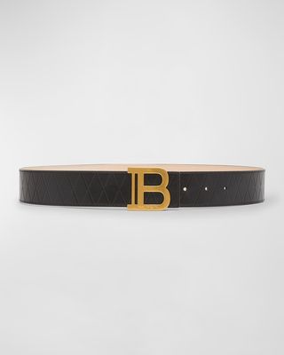 B-Monogram Embossed Leather Belt