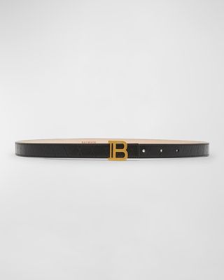 B-Monogram Embossed Leather Skinny Belt
