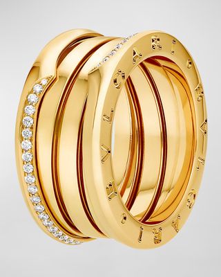 B.Zero1 18K Gold 3-Band Wave Ring with Diamonds, EU 51 / US 5.75