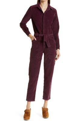 ba & sh Darius Long Sleeve Stretch Cotton Corduroy Jumpsuit in Red