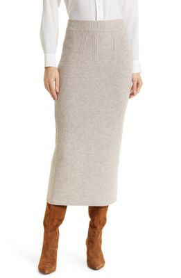 ba & sh Maisie Wool & Cotton Midi Pencil Skirt in Beige