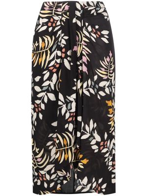 Ba&Sh Christo leaf-print wrap midi skirt - Black