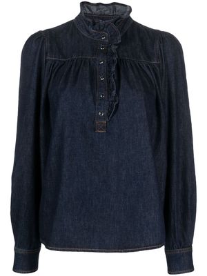 Ba&Sh ruffle-collar denim blouse - Blue