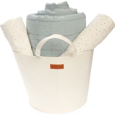 Babette Crib Blanket Gift Set in Cloud Blue-Apricot Stripe 