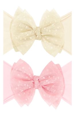Baby Bling 2-Pack Fab-Bow-Lous Point d'Esprit Tulle Headbands in Ivory Pink