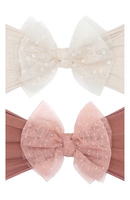 Baby Bling 2-Pack Fab-Bow-Lous Point d'Esprit Tulle Headbands in Oatmeal Putty
