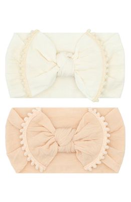Baby Bling 2-Pack Pom Trimmed Bow Headbands in Ivory Pom Petal Pom